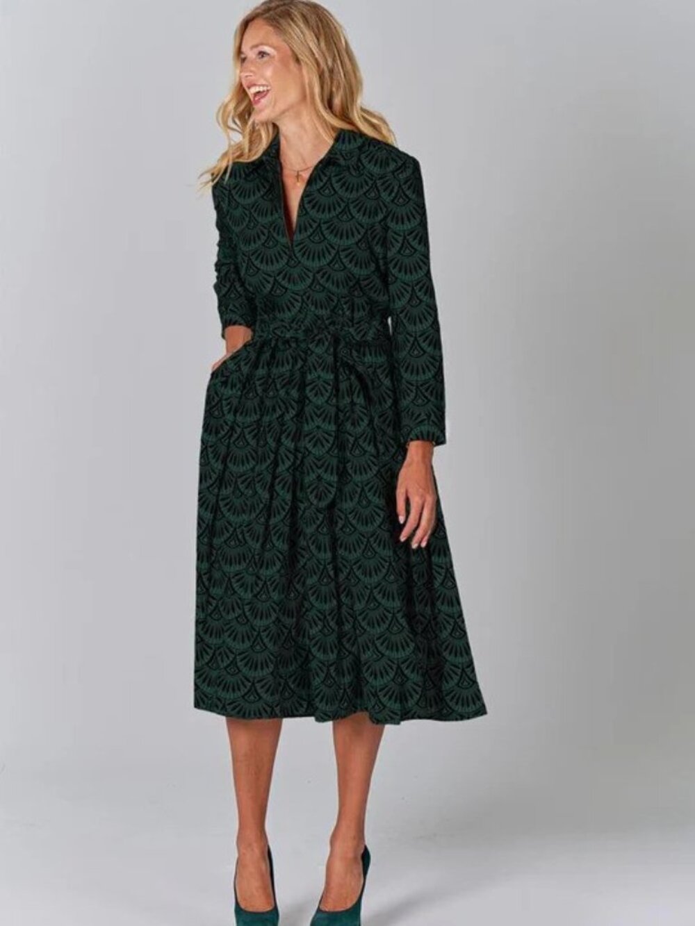 Tucker Allyson Midi Dress Women's Small NWT Evergreen Art Deco